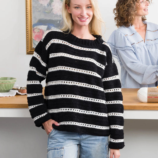 Bernat Eyelet Stripes Crochet Pullover Bernat