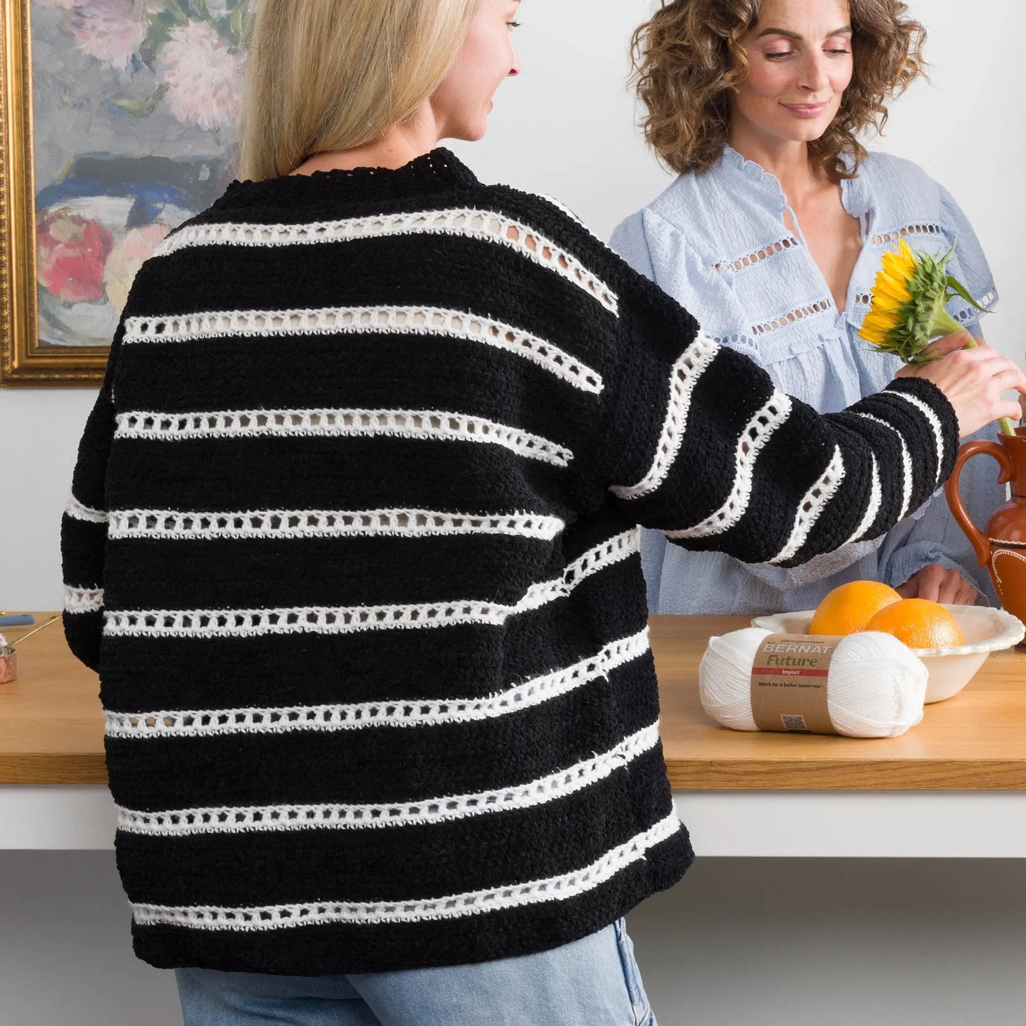 Bernat Eyelet Stripes Crochet Pullover Bernat