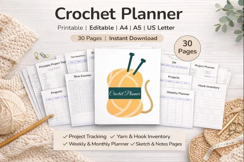 Crochet Planner – Printable & Editable PDF Bernat