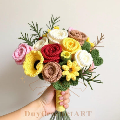 50 In 1 Flower Crochet Pattern Bundle, Crochet Flower Bouquet Patterns, Wedding Flowers, Blossom Thirteen, Tulip Pattern, Sunflower Pattern