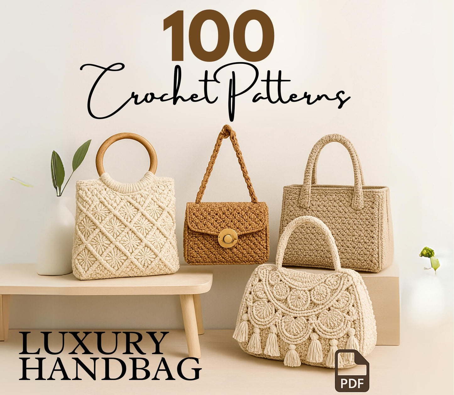 100 Luxury Crochet Handbag Patterns – Instant Download, boho, modern, vintage, and structured styles Crochet Pattern Bag bundle, PDF files.