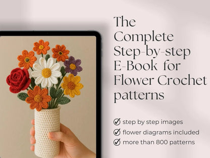 800 Flower Crochet Pattern Bundle – Roses, Tulips, Daisies, Sunflowers, Digital Patterns for Weddings, Mother’s Day, Home Décor,Graduation