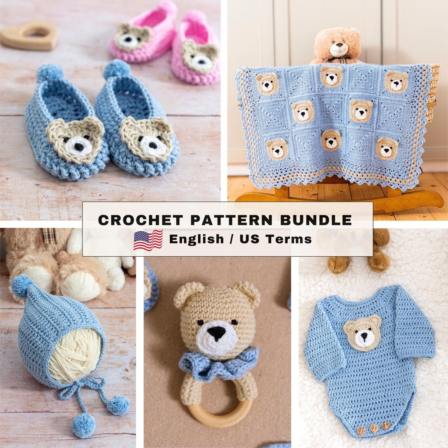 🧸✨ Crochet Baby Bear Set (5 Patterns + Videos)  👶🧶