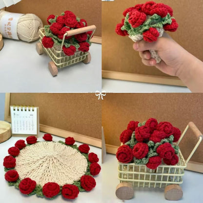 Rose Coaster & Flower Basket Crochet Pattern PDF – 5 Languages