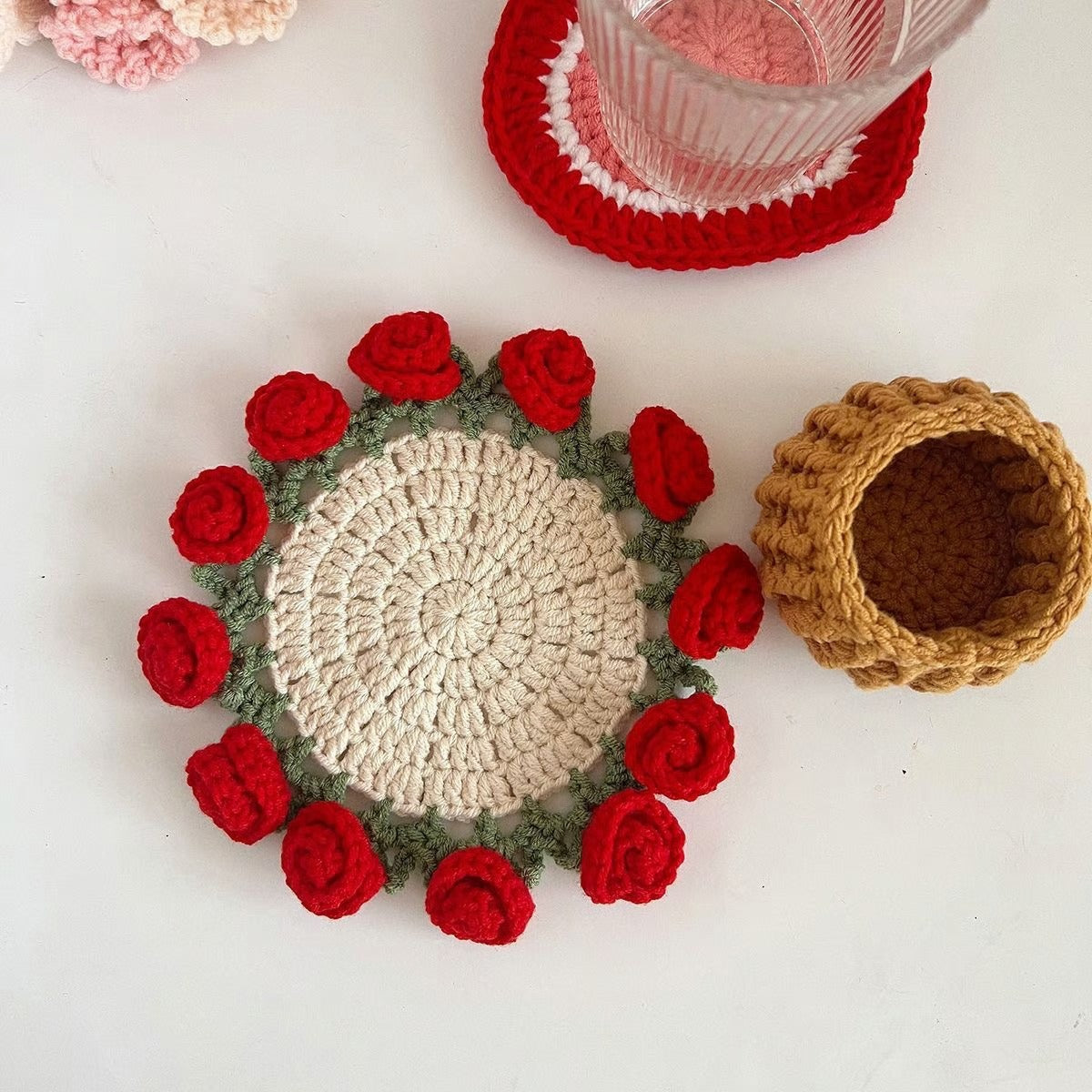 Rose Coaster & Flower Basket Crochet Pattern PDF – 5 Languages